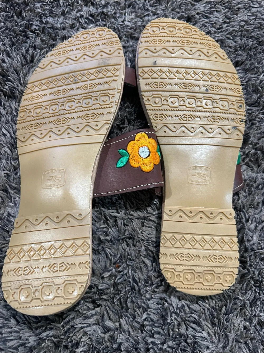 Brown Floral Embroidered Slide Sandals for Women